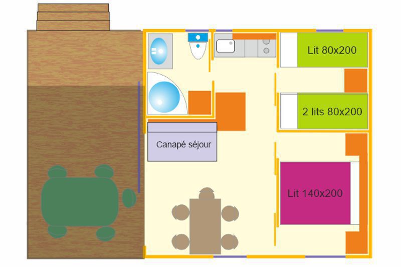 Chalet 2 chambres 5 personnes Camping Du Vieux Chateau Rauzan plan