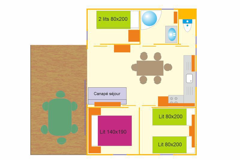 Chalet 3 chambres 6 personnes Camping Du Vieux Chateau Rauzan plan