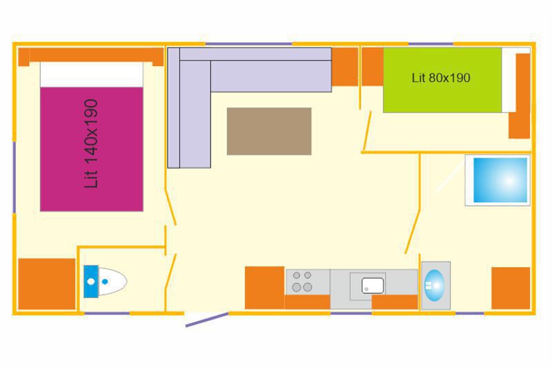 Mobil home 2 chambres 3 personnes Camping Du Vieux Chateau Rauzan plan