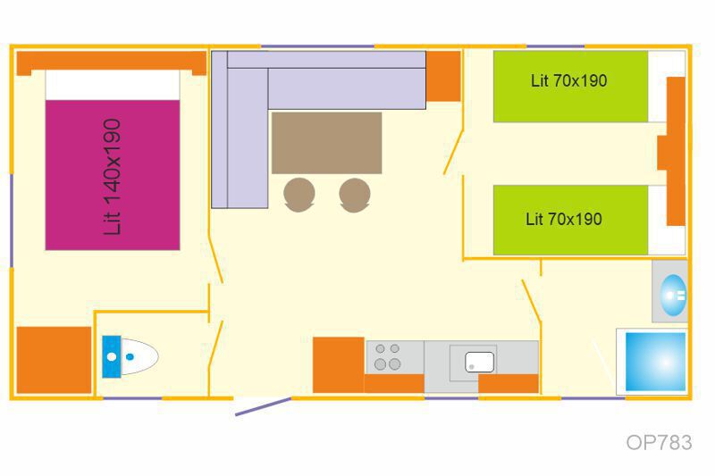 Mobil home 2 chambres 4 personnes Camping Du Vieux Chateau Rauzan op783 plan