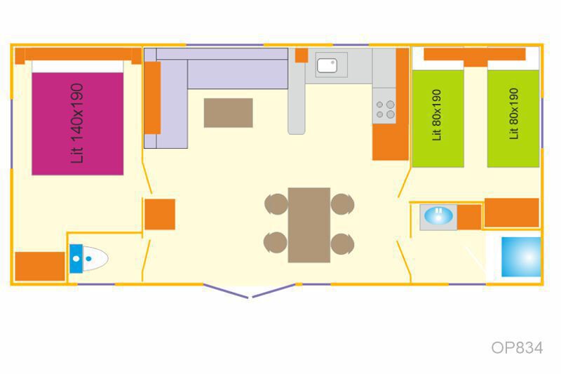 Mobil home 2 chambres 4 personnes Camping Du Vieux Chateau Rauzan op834 plan