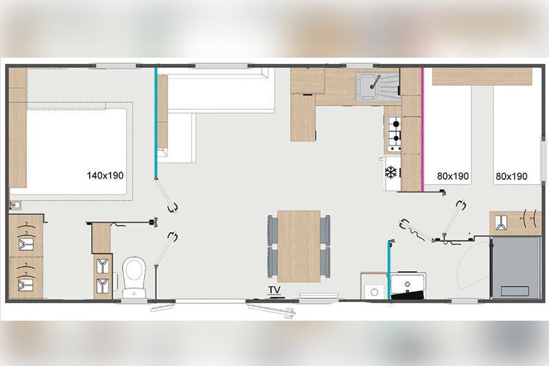 Mobil home 2 chambres 4 personnes PREMIUM Camping Du Vieux Chateau Rauzan plan