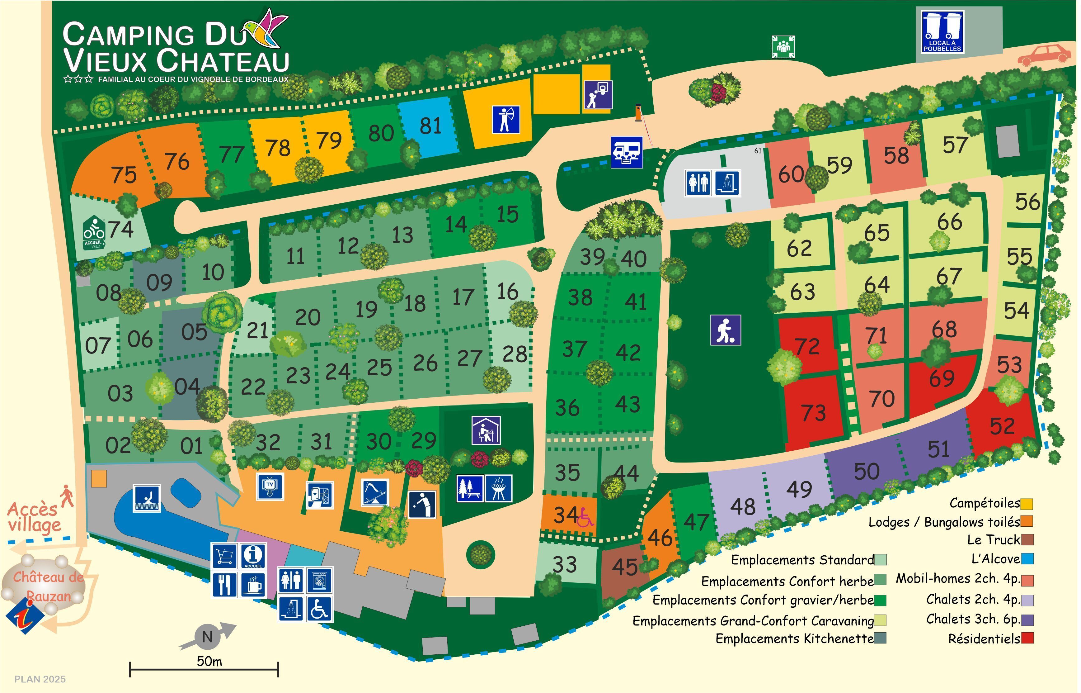 Plan camping du vieux chateau rauzan 2025