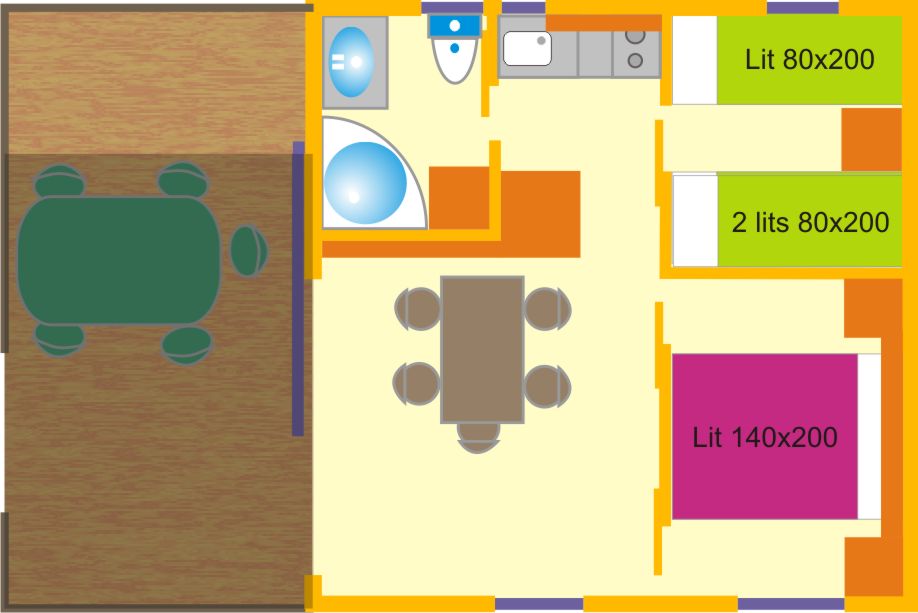 plan chalet morea 2 chambres 5 personnes camping du vieux chateau rauzan
